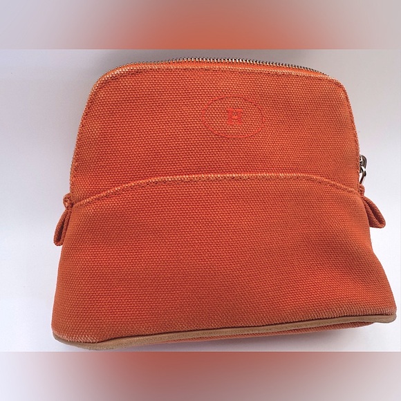 Hermès Pouch Bolide Mini Mini Pouch Orange Toile H Canvas Travel Case Rare AUTH - Picture 2 of 13